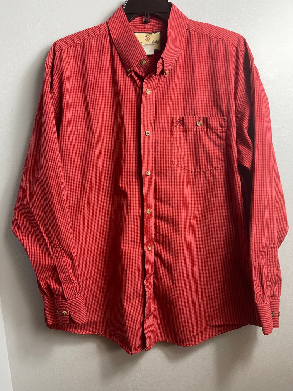 Vintage Wrangler Shirt Mens Large Red Micro Gingham Check Button Down Western